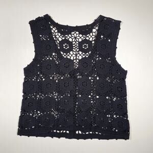 Sophisticates Black Handmade Style Crochet Tank Vest Boho Top Women's Size M